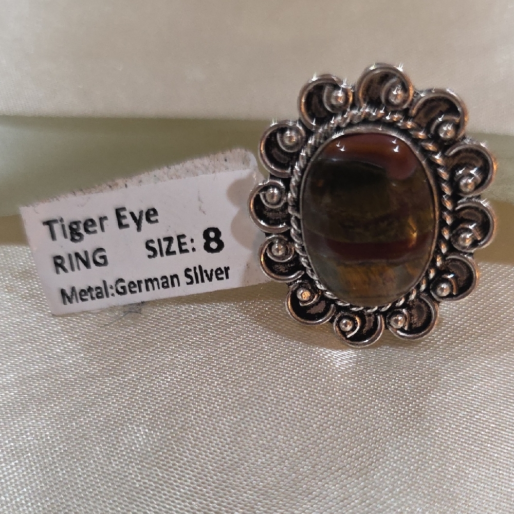 Tiger Eye German Silver Statement Ring
